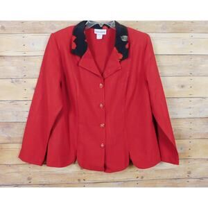 Vintage Elizabeth Blazer Jacket 16W Red Long Sleeve Front Slits Made USA